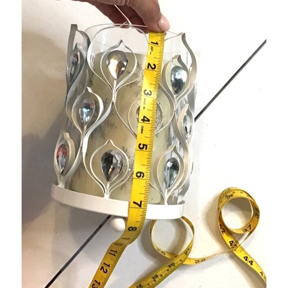 CANDLE HOLDERS -SET WITH BATTERY OPERATED CANDLES WHITE WITH CLEAR RHINESTONES - Picture 7 of 8